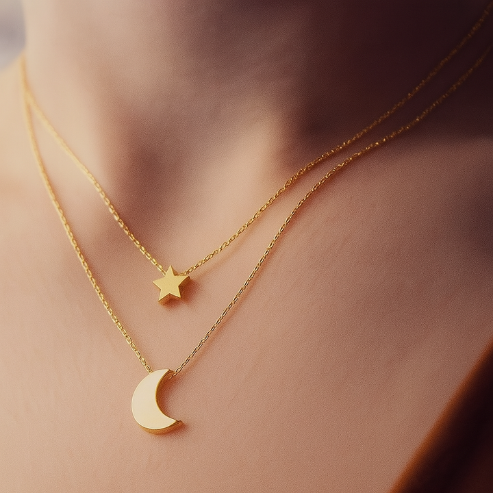 DOUBLE LAYER STAR MOON NECK CHAIN