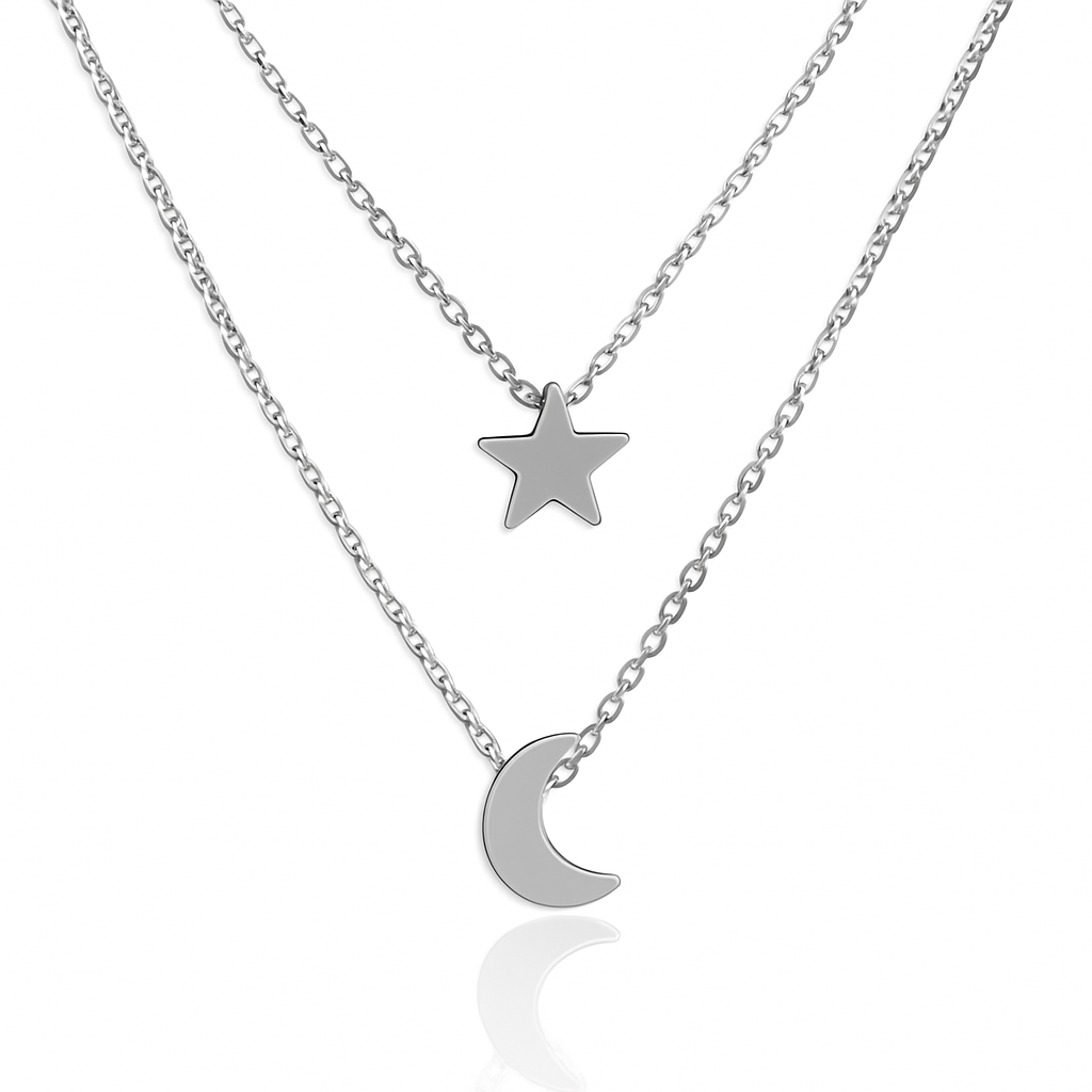 DOUBLE LAYER STAR MOON NECK CHAIN