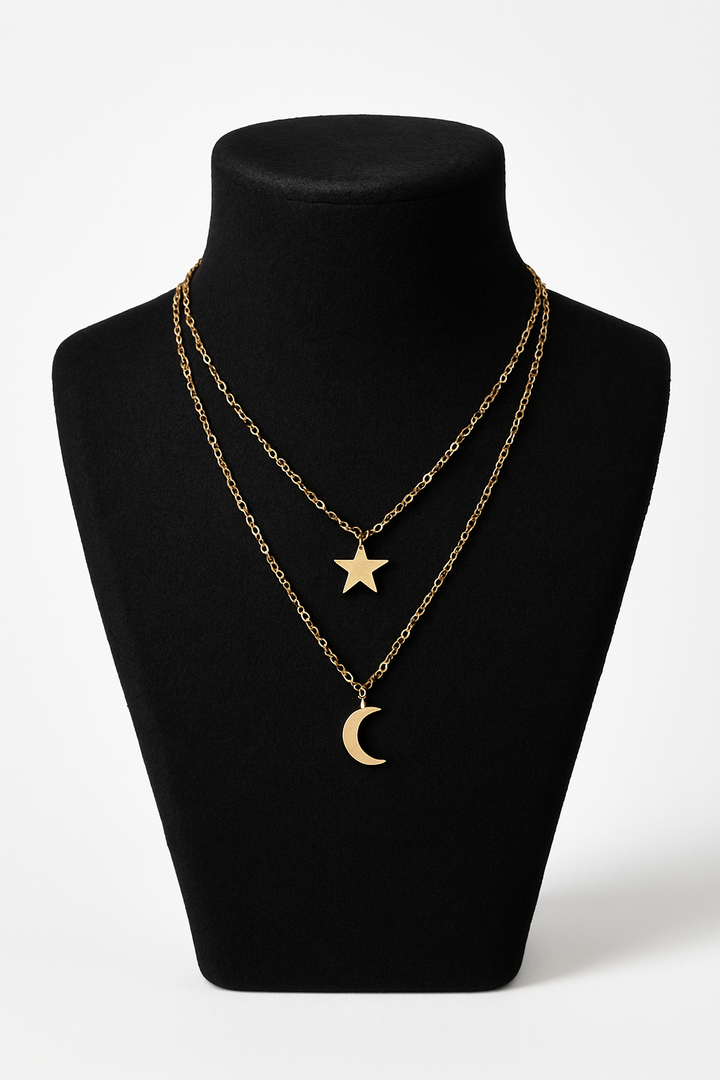 DOUBLE LAYER STAR MOON NECK CHAIN
